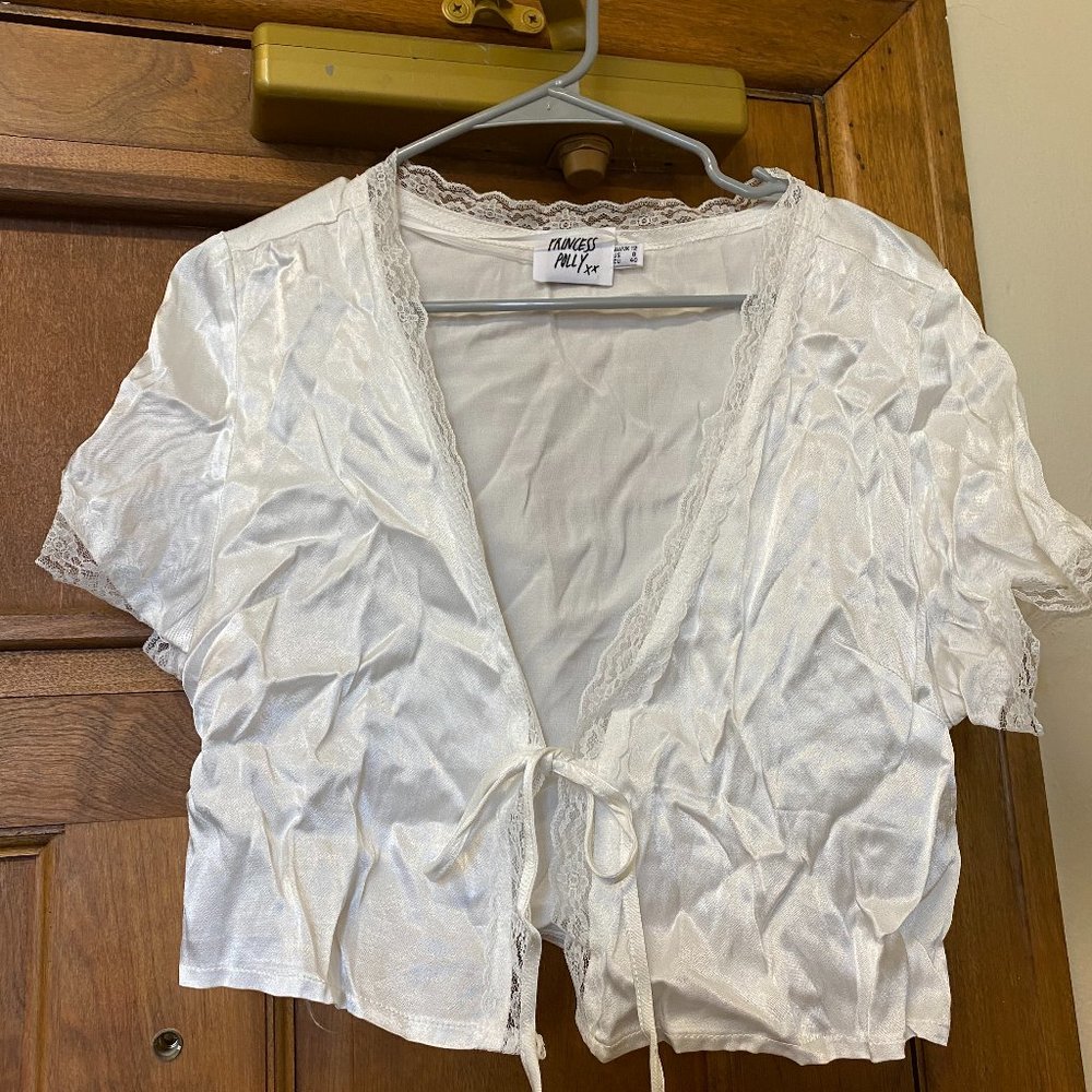 PRINCESS POLLY VINTAGE TIE UP TOP WHITE SIZE 8